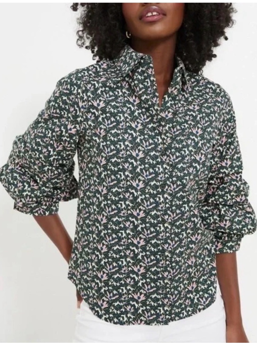 Tuckernuck Hyacinth House Noah Puff Sleeve Button Down Shirt XXS Green Preppy